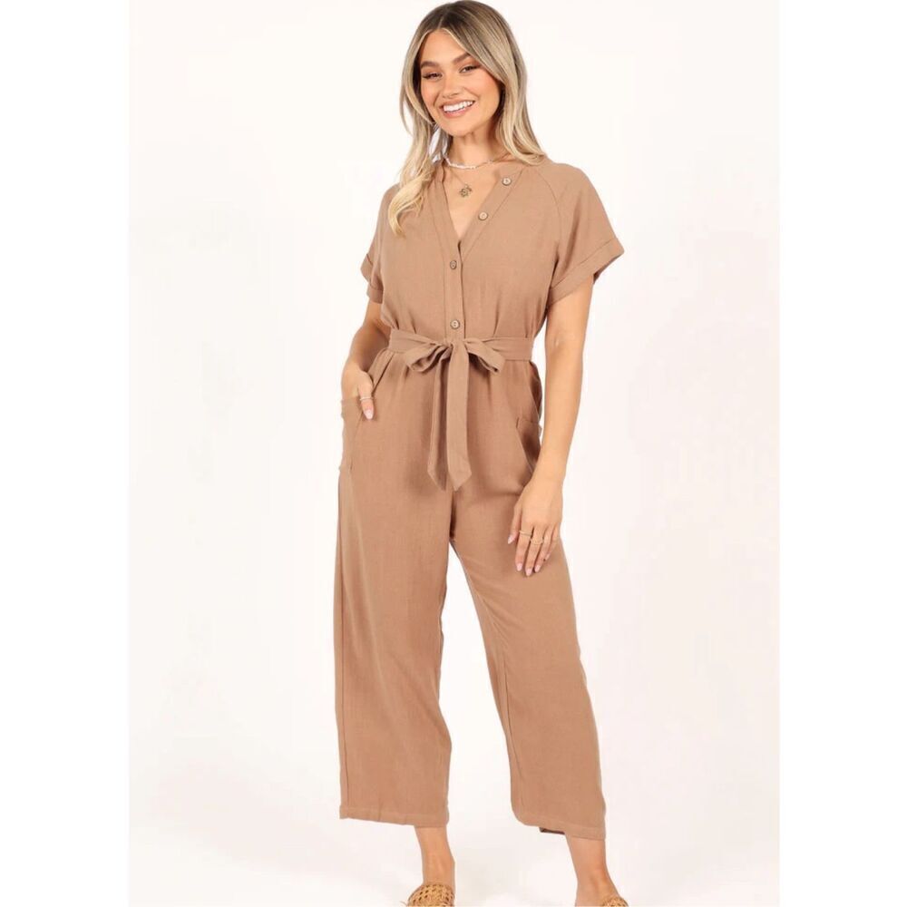 Petal & Pup ARCHIE Linen Jumpsuit in Mocha Size 10 Nwot